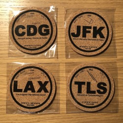 4 dessous de verre au choix (CDG, TLS, JFK, LAX)